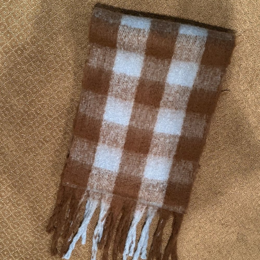 Oak + Fort Blue Brown Chunky Squares Check Blanket Scarf | Women's Winter Scarf
